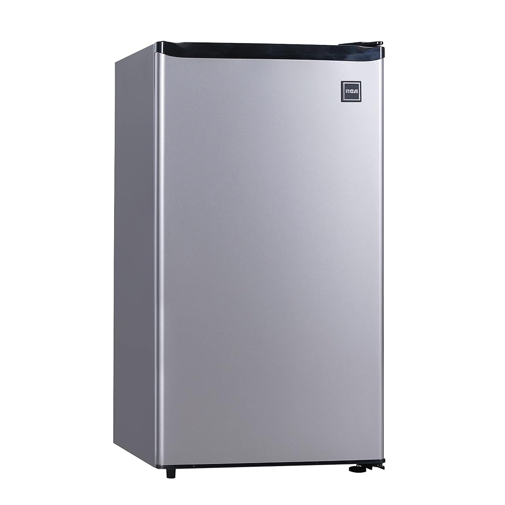 ARCTIC CHEF RFR322 RCA Compact Fridge with Mini Freezer, Adjustable Thermostat, Reversible Door – Excellent for Dorms, Workplaces, and Residences, Platinum End