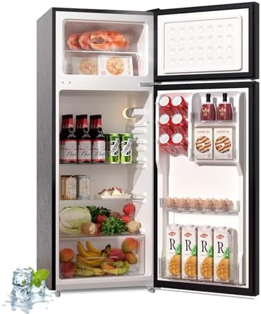 BANGSON 7.7 Cu.Ft Two-Door Fridge with High Freezer, Compact Residence Fridge, Adjustable Temperature Settings, Black