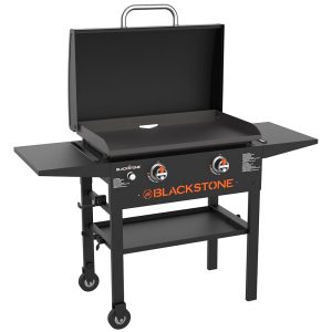 Blackstone 1883 Authentic 28” Griddle with Constructed-In Protecting Hood and Counter-Peak Facet Cabinets, Product of Powder-Coated Metal, Black End