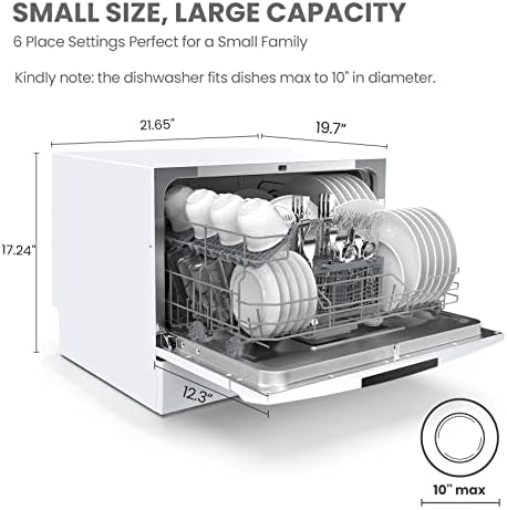 COMFEE' Power Star Transportable Mini Dishwasher, Countertop Mannequin, 6 Place Settings, 8 Washing Packages Together with Velocity, Child-Care, ECO & Glass, Superb for Dorms, RVs, and...