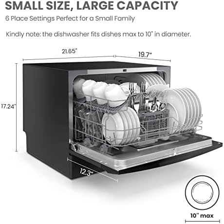 COMFEE’ Transportable Countertop Dishwasher - Vitality Star Rated, 6 Place Settings, 8 Wash Applications Together with Pace, Child Care, ECO & Glass, Best for Dorms, RVs & Residences, Black