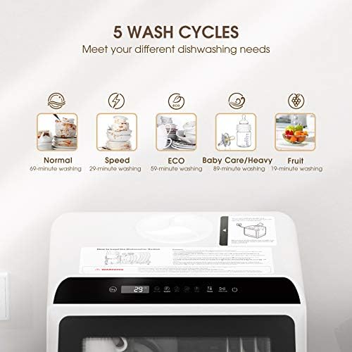 Compact Moveable Countertop Dishwasher with 5L Constructed-in Water Tank, Inlet Hose, 5 Washing Applications, Child Care Function, Air-Dry Perform, and LED Mild – Very best for Small Residences