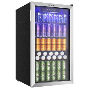 EUHOMY Mini Beverage Fridge and Cooler – 126 Can Capability with Glass Door, Adjustable Cabinets for Soda, Beer, or Wine – Ideally suited for Dwelling, Bar, or Workplace – Silver End