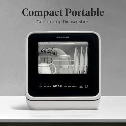 Farberware Compact Countertop Dishwasher with 5-Liter Built-in Water Tank - 5 Washing Applications for House, RV, and House Use - Ultimate for Dishes, Glassware, and Child Gadgets