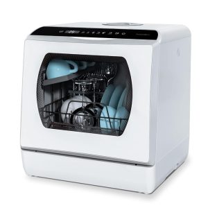 Hermitlux Moveable Countertop Dishwasher with 5 Washing Packages and 5-Liter Constructed-in Water Tank for Glass Door