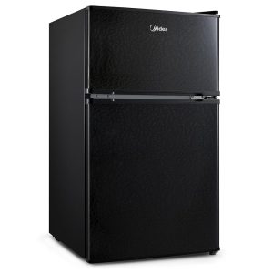 Midea WHD-113FB1 3.1 cu ft Black Double Door Mini Fridge with Freezer – Compact Fridge for Bed room, Workplace, or Dorm with Adjustable and Detachable Glass Cabinets