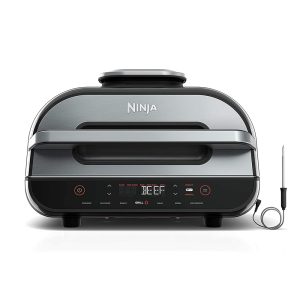 Ninja Sensible XL 6-in-1 Indoor Grill, Foodi Indoor Grill with Air Fry, Roast, Bake, Broil, and Dehydrate Features, Consists of Sensible Thermometer, Black/Silver, Mannequin FG551