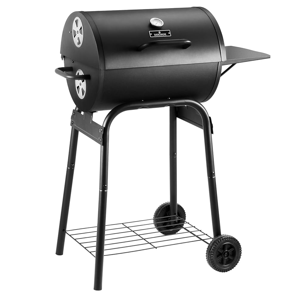 Outside BBQ Charcoal Grill with Facet Desk – Barrel Design that includes 500 Sq.In. Cooking Space, Excellent for Yard Tenting, Picnics, Patios, and Events, Black